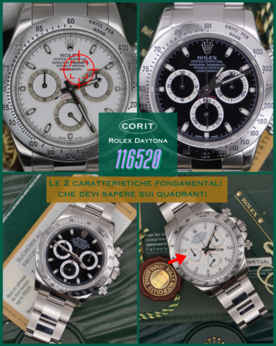 Contatori e quadranti Rolex Daytona 116520: come riconoscere i diversi quadranti tra contatori bronzati, specchiati e argentati, luminescenza e APH